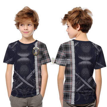 Moffat Tartan Kid T-Shirt with Family Crest Cross Sword Thistle Celtic Vibes