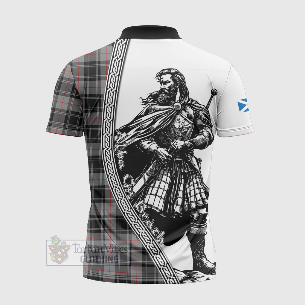 Tartan Vibes Clothing Moffat Tartan Clan Crest Zipper Polo Shirt with Highlander Warrior Celtic Style