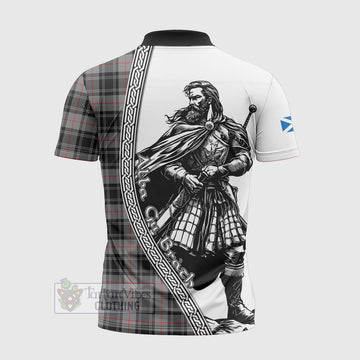 Moffat Tartan Clan Crest Zipper Polo Shirt with Highlander Warrior Celtic Style