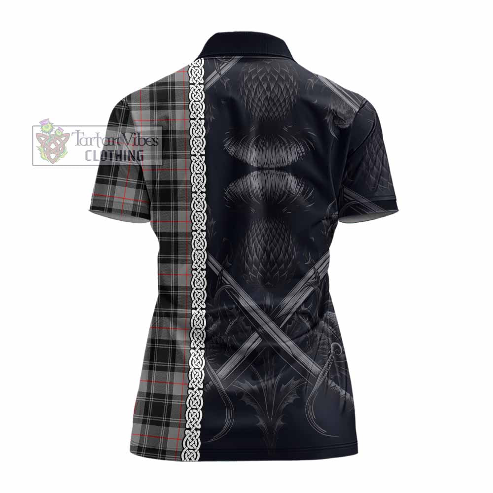 Tartan Vibes Clothing Moffat Tartan Women's Polo Shirt with Family Crest Cross Sword Thistle Celtic Vibes