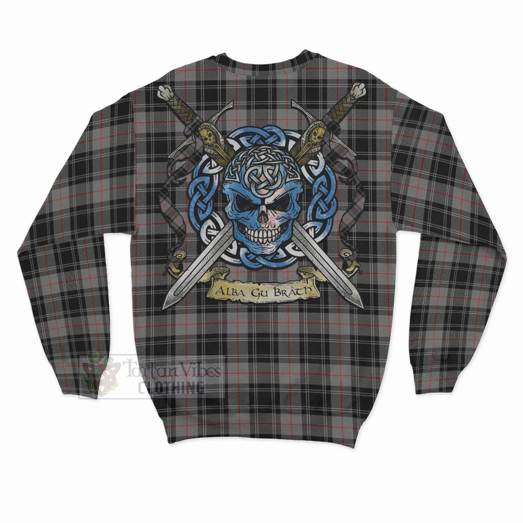 Tartan Vibes Clothing Moffat Tartan Sweatshirt with Family Crest Celtic Skull Style