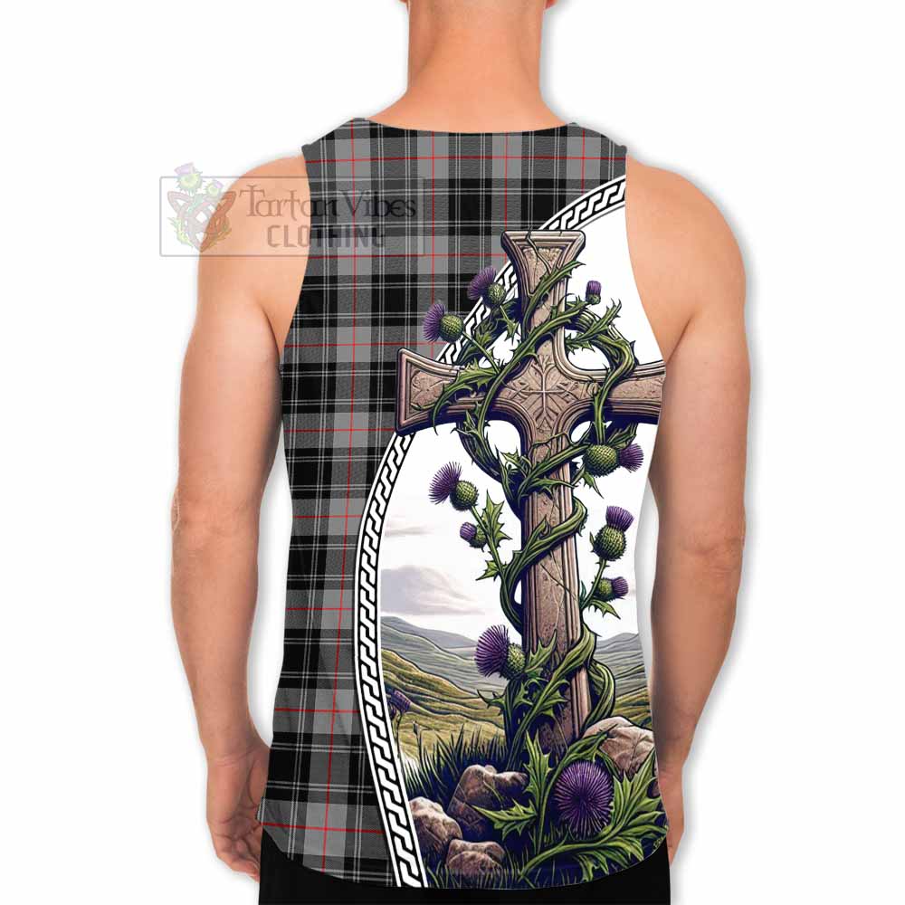 Tartan Vibes Clothing Moffat Tartan Men's Tank Top with Family Crest and St. Andrew's Cross Accented by Thistle Vines