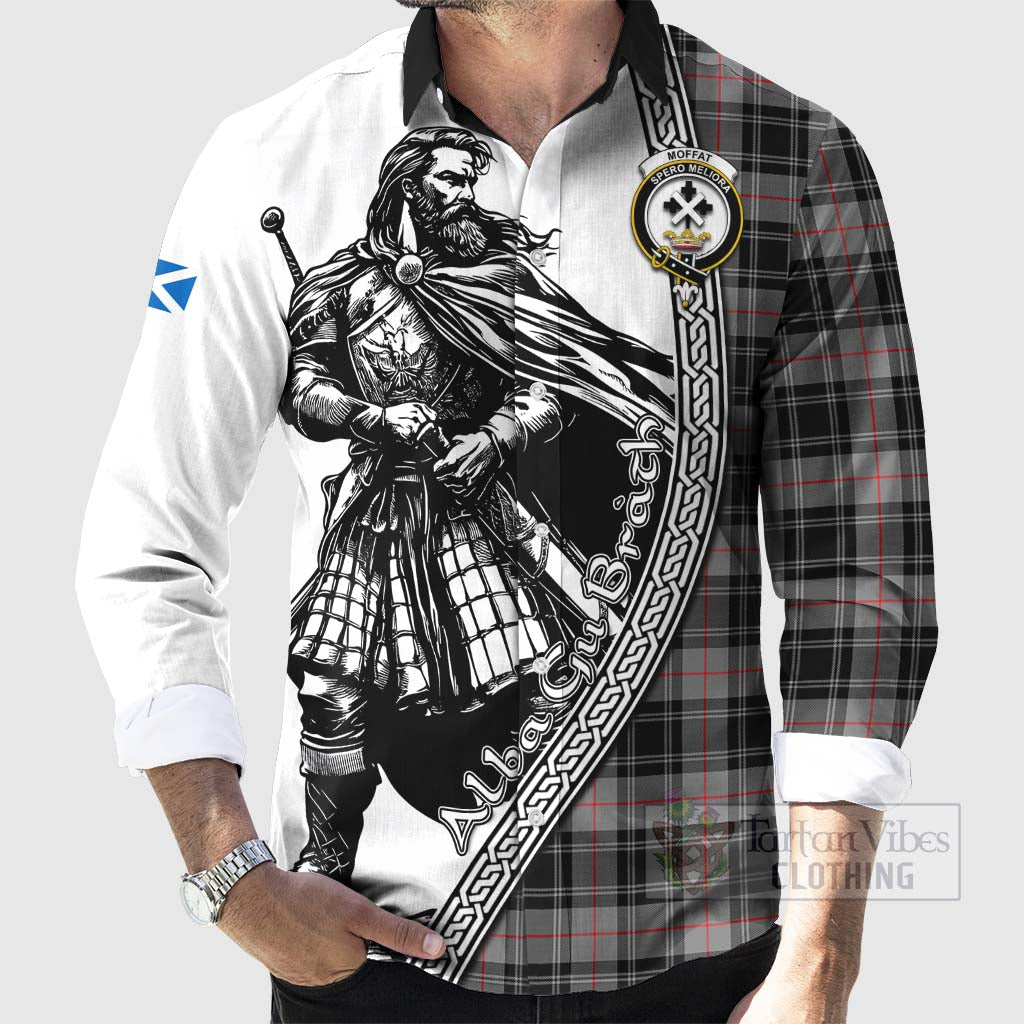 Tartan Vibes Clothing Moffat Tartan Clan Crest Long Sleeve Button Shirt with Highlander Warrior Celtic Style