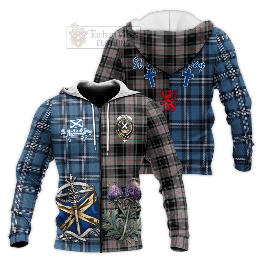 Tartan Vibes Clothing Moffat Tartan Knitted Hoodie Happy St. Andrew's Day Half Tartan Style