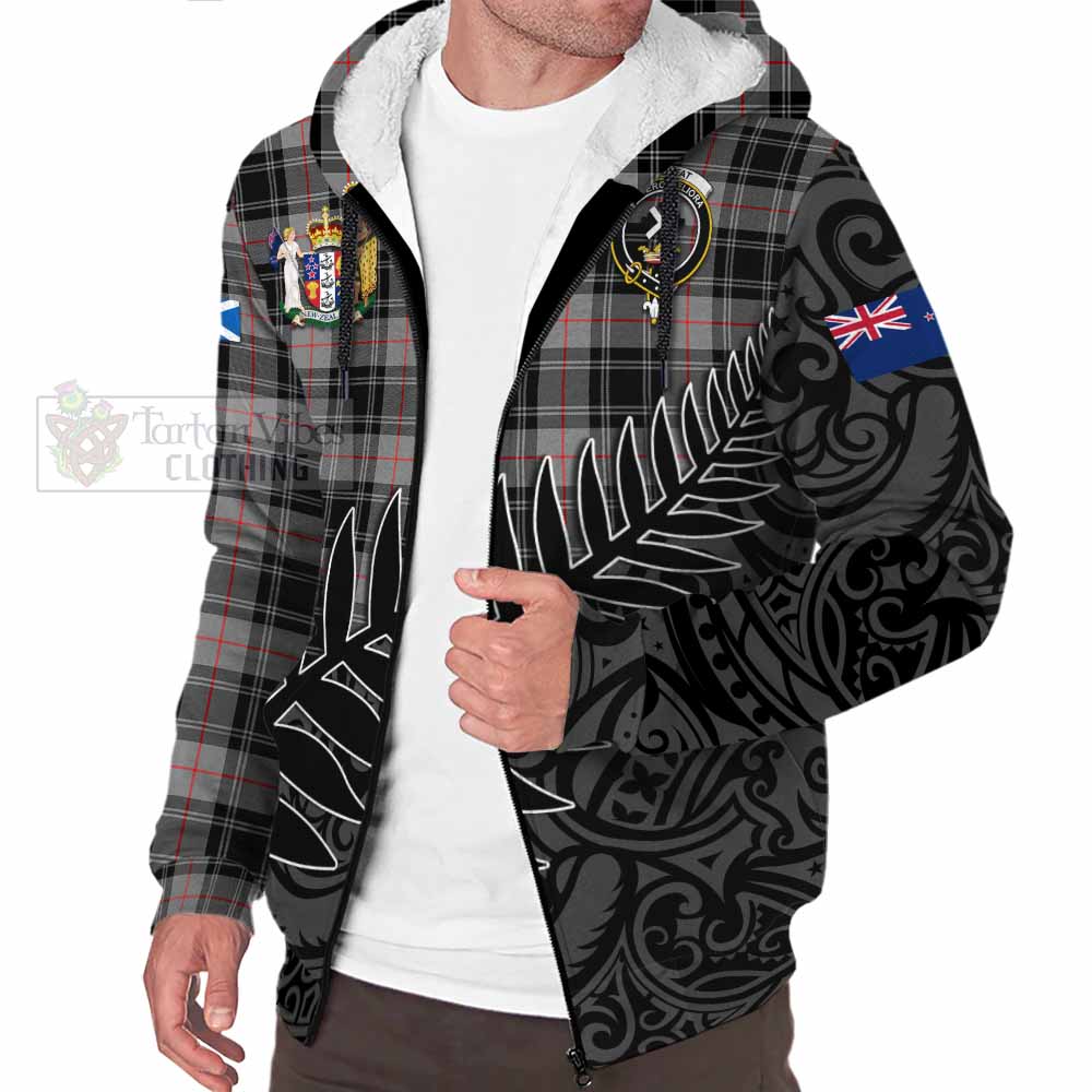 Tartan Vibes Clothing Moffat Crest Tartan Sherpa Hoodie with New Zealand Silver Fern Half Style