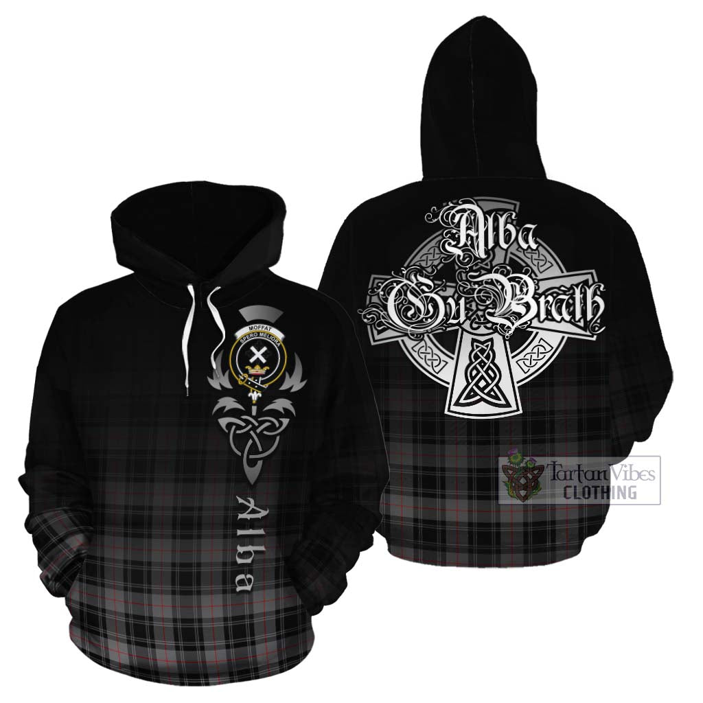 Tartan Vibes Clothing Moffat Tartan Cotton Hoodie Featuring Alba Gu Brath Family Crest Celtic Inspired