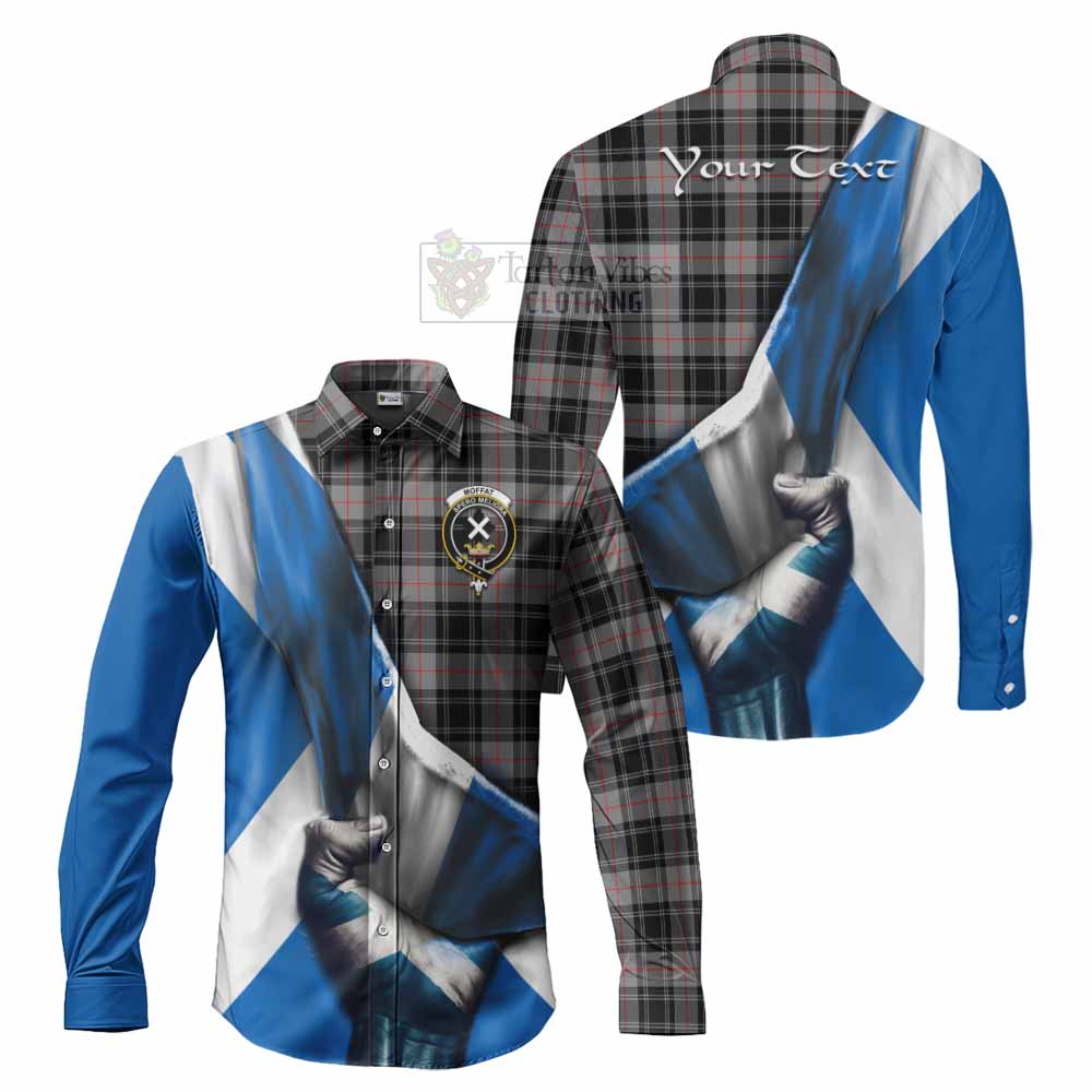 Tartan Vibes Clothing Moffat Tartan Long Sleeve Button Shirt with Family Crest Scotland Patriotic Style