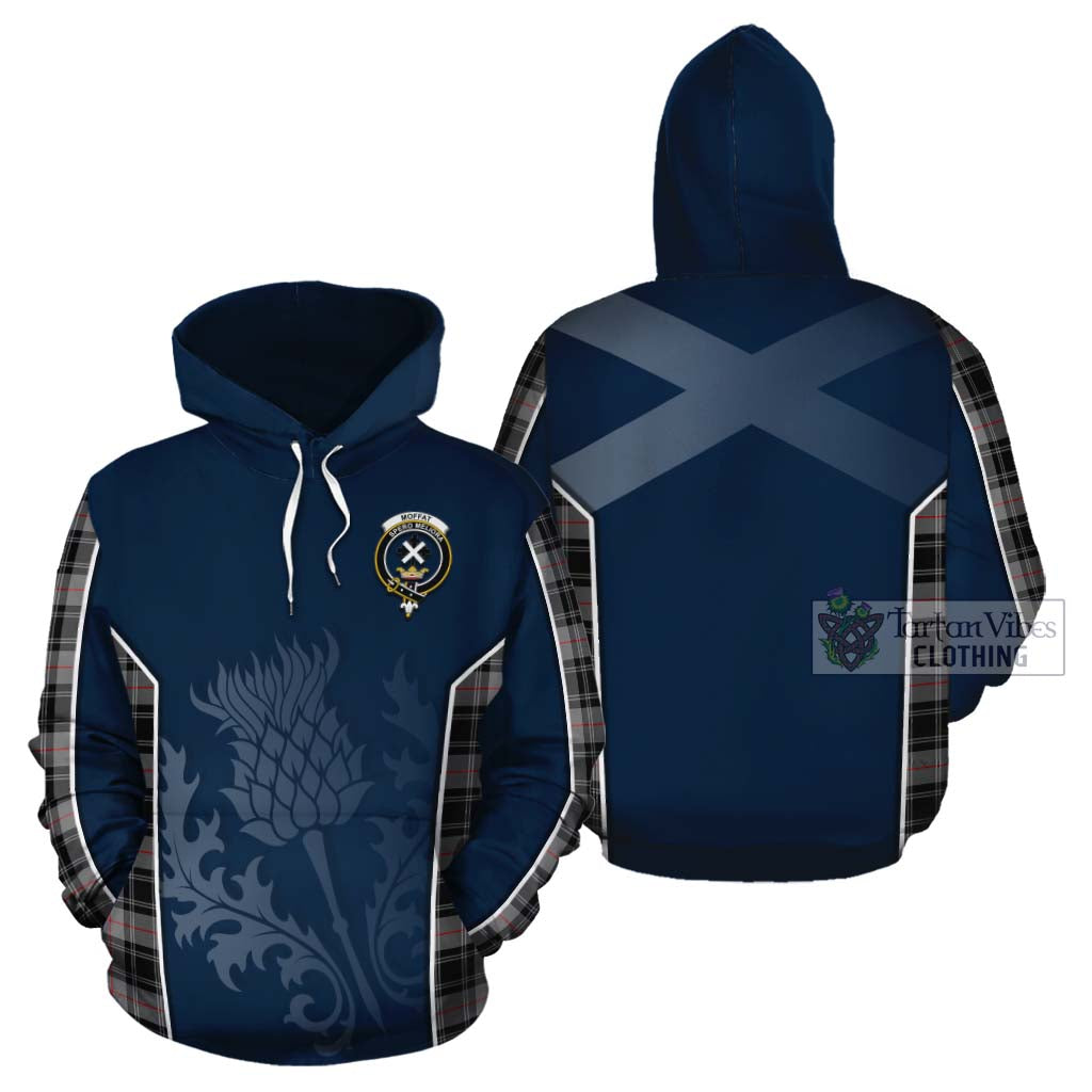 Tartan Vibes Clothing Moffat Tartan Cotton Hoodie with Family Crest and Scottish Thistle Vibes Sport Style