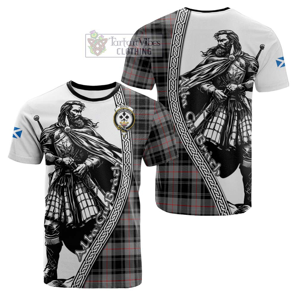 Moffat Tartan Clan Crest Cotton T-shirt with Highlander Warrior Celtic Style