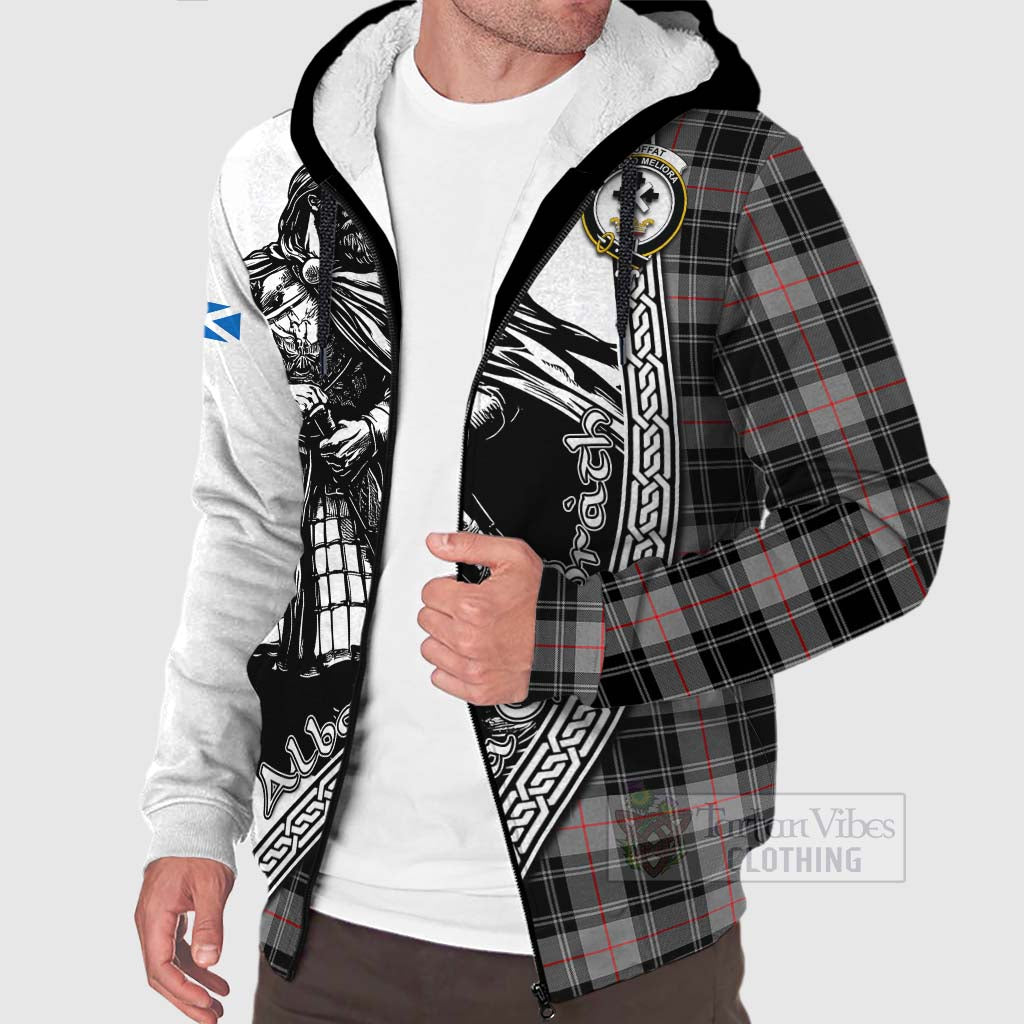 Tartan Vibes Clothing Moffat Tartan Clan Crest Sherpa Hoodie with Highlander Warrior Celtic Style