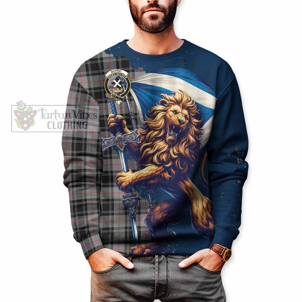 Tartan Vibes Clothing Moffat Tartan Family Crest Sweatshirt with Scottish Majestic Lion