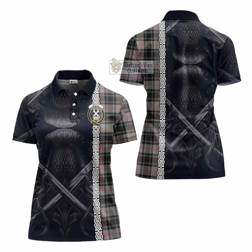 Tartan Vibes Clothing Moffat Tartan Women's Polo Shirt with Family Crest Cross Sword Thistle Celtic Vibes