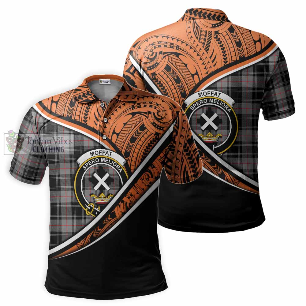 Tartan Vibes Clothing Moffat Crest Tartan Polo Shirt with Maori Tattoo Style - Orange Version