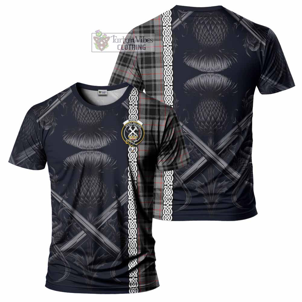 Tartan Vibes Clothing Moffat Tartan T-Shirt with Family Crest Cross Sword Thistle Celtic Vibes