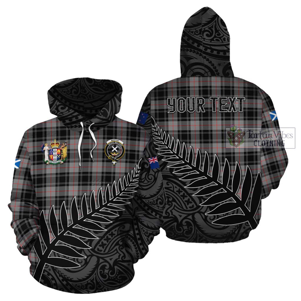 Tartan Vibes Clothing Moffat Crest Tartan Cotton Hoodie with New Zealand Silver Fern Half Style