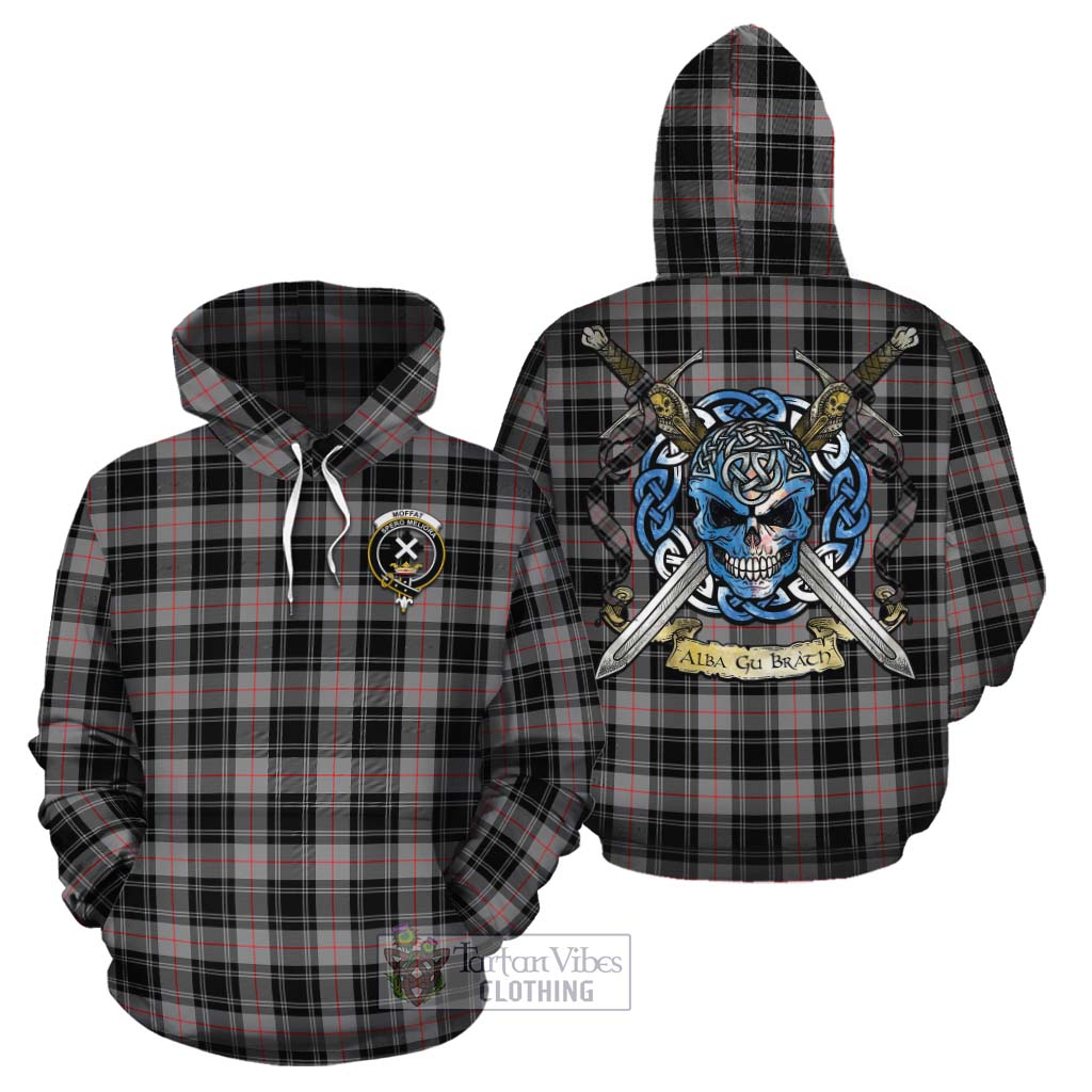 Tartan Vibes Clothing Moffat Tartan Cotton Hoodie with Family Crest Celtic Skull Style