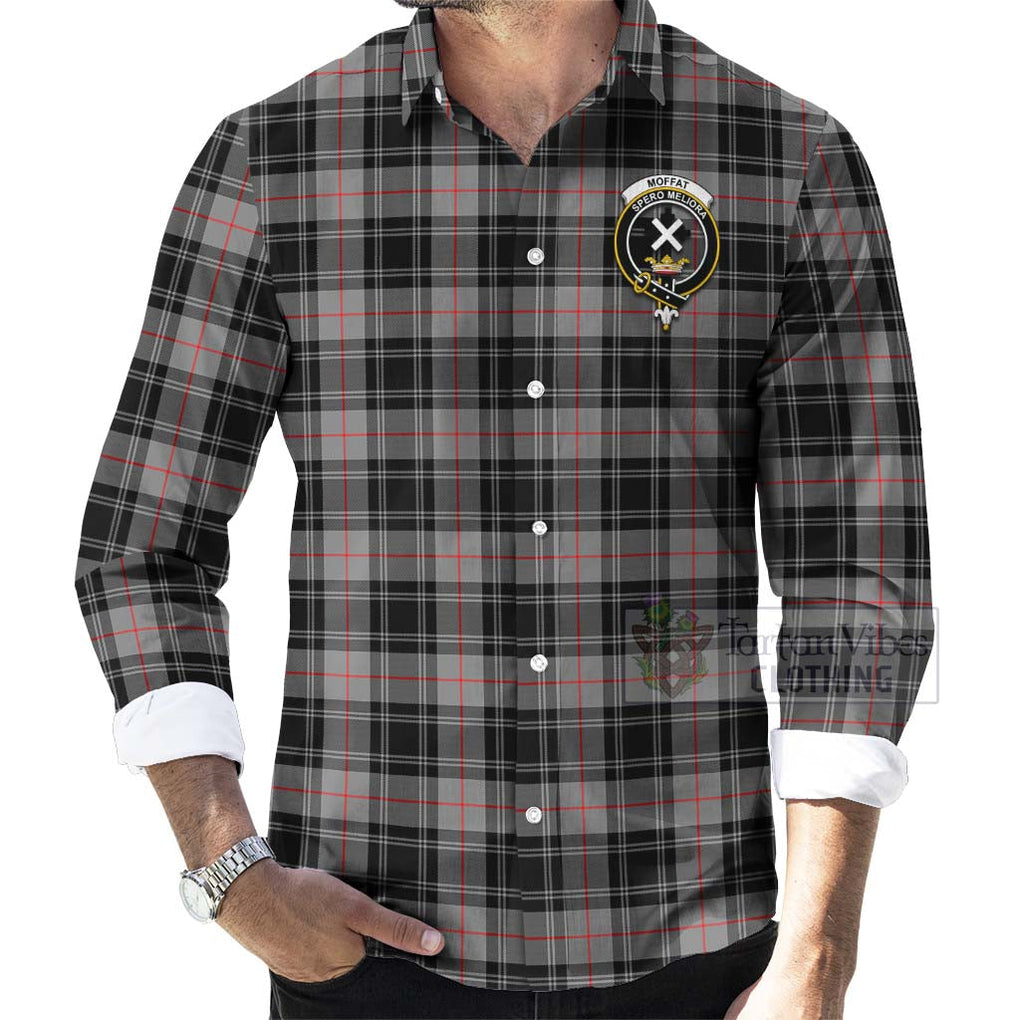 Tartan Vibes Clothing Moffat Tartan Long Sleeve Button Shirt with Family Crest and Bearded Skull Holding Bottles of Whiskey