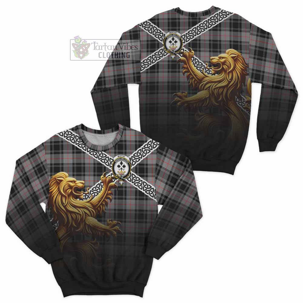 Moffat Crest Tartan Sweatshirt with Golden Lion Emblem Celtic Style - Tartan Vibes Clothing