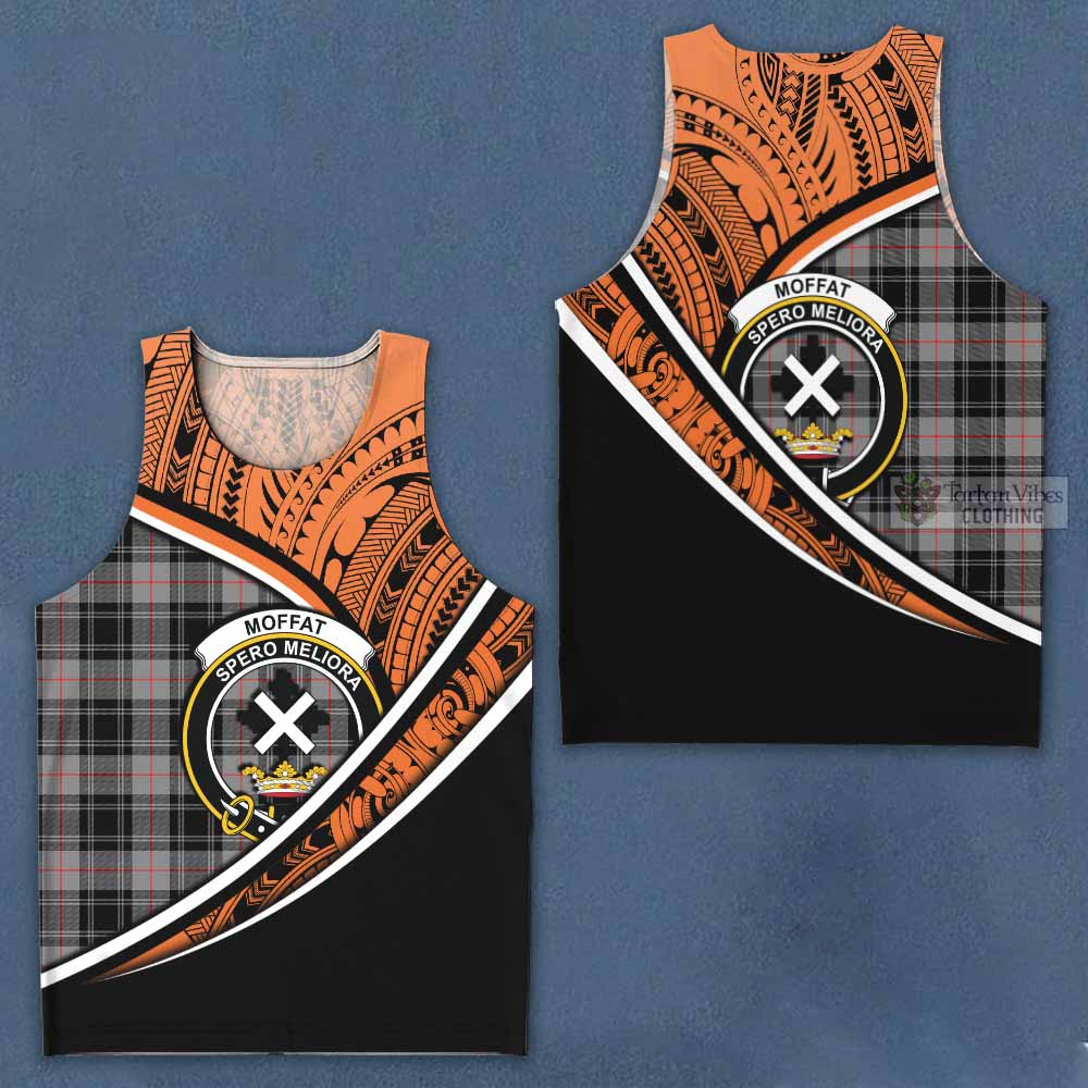 Tartan Vibes Clothing Moffat Crest Tartan Men's Tank Top with Maori Tattoo Style - Orange Version