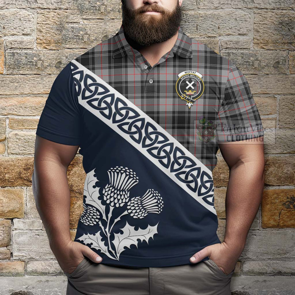 Moffat Tartan Polo Shirt Featuring Thistle and Scotland Map