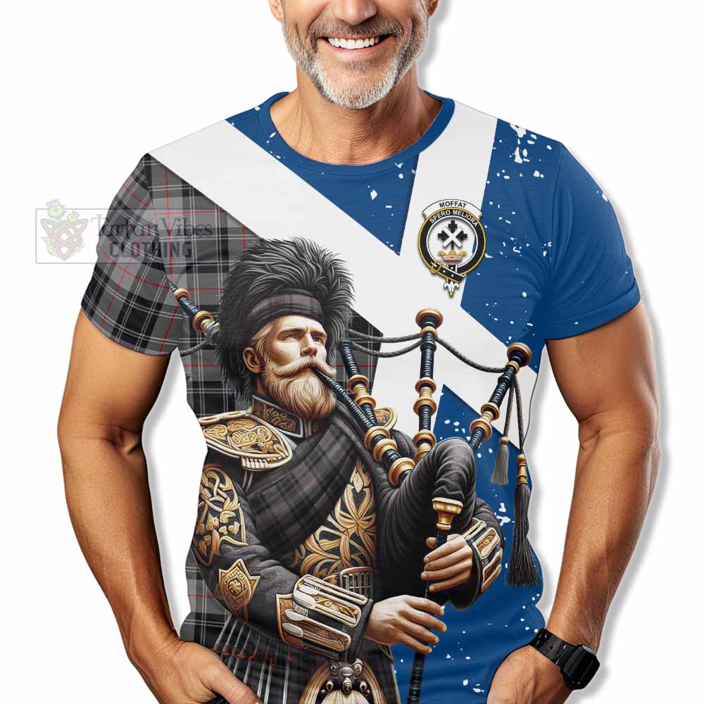 Tartan Vibes Clothing Moffat Tartan T-Shirt with Family Crest Scottish Bagpiper Vibes