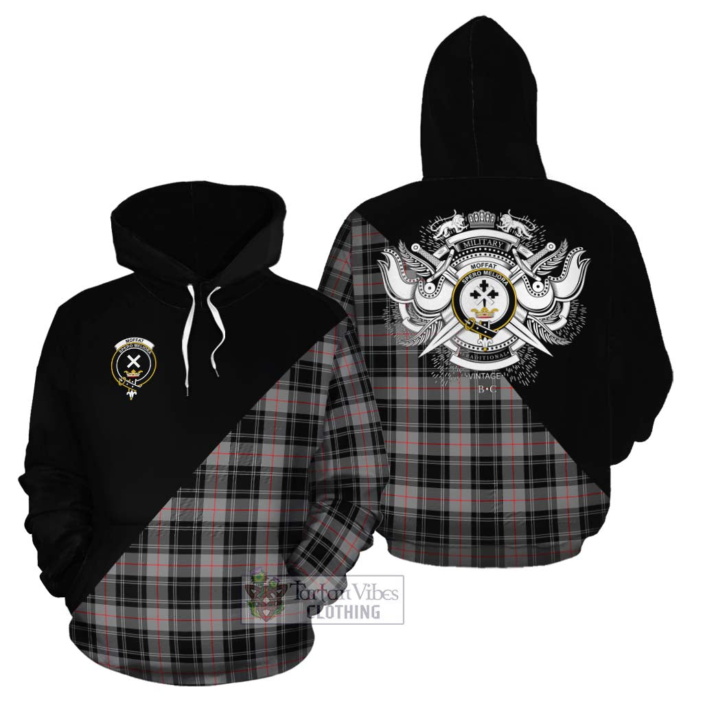 Tartan Vibes Clothing Moffat Tartan Cotton Hoodie with Family Crest and Military Logo Style