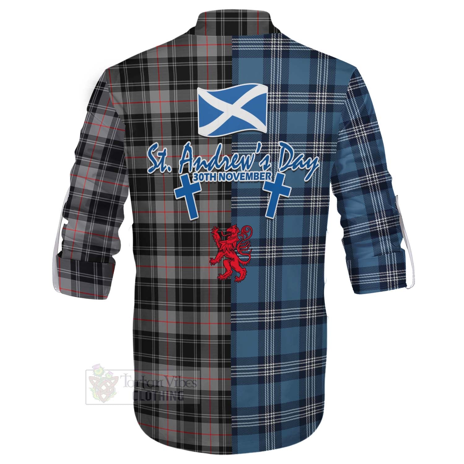 Tartan Vibes Clothing Moffat Tartan Ghillie Kilt Shirt Happy St. Andrew's Day Half Tartan Style