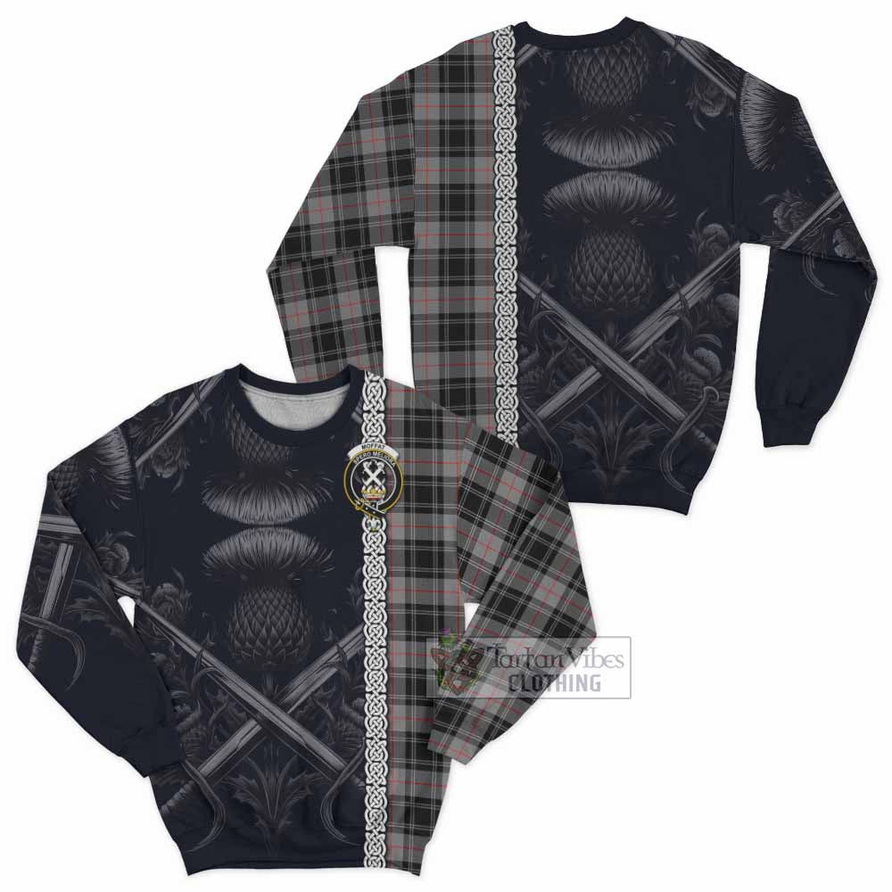 Tartan Vibes Clothing Moffat Tartan Sweatshirt with Family Crest Cross Sword Thistle Celtic Vibes