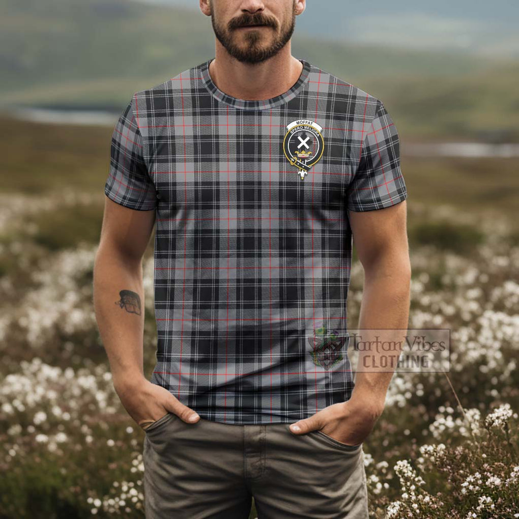 Tartan Vibes Clothing Moffat Tartan T-Shirt with Family Crest and Bearded Skull Holding Bottles of Whiskey