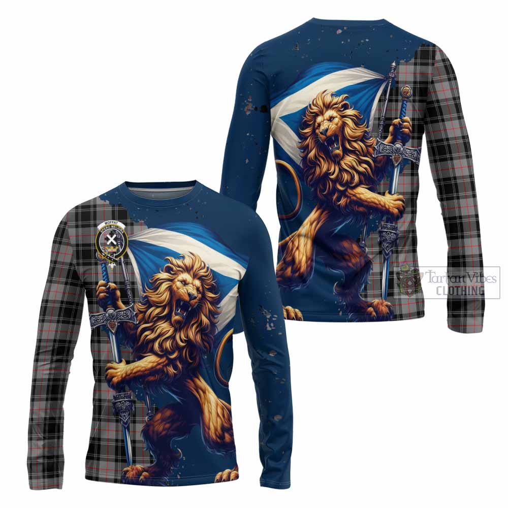 Tartan Vibes Clothing Moffat Tartan Family Crest Long Sleeve T-Shirt with Scottish Majestic Lion