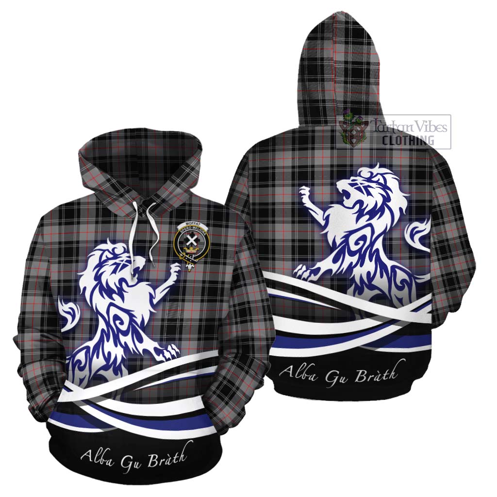 Tartan Vibes Clothing Moffat Tartan Cotton Hoodie with Alba Gu Brath Regal Lion Emblem