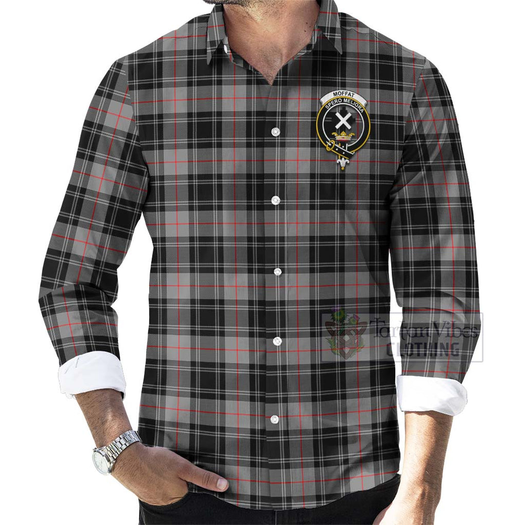 Tartan Vibes Clothing Moffat Tartan Long Sleeve Button Shirt with Family Crest Celtic Skull Style