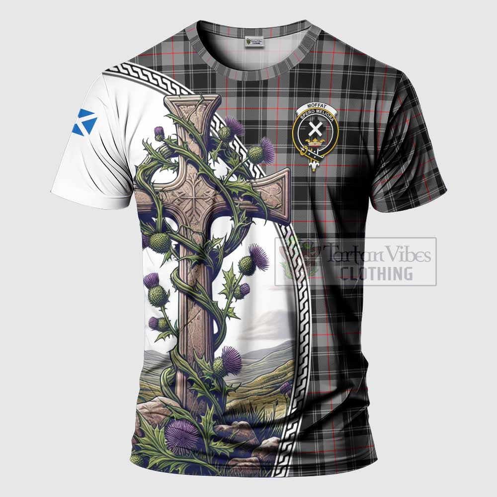 Tartan Vibes Clothing Moffat Agnew Tartan T-Shirt with Family Crest and St. Andrew's Cross Accented by Thistle Vines