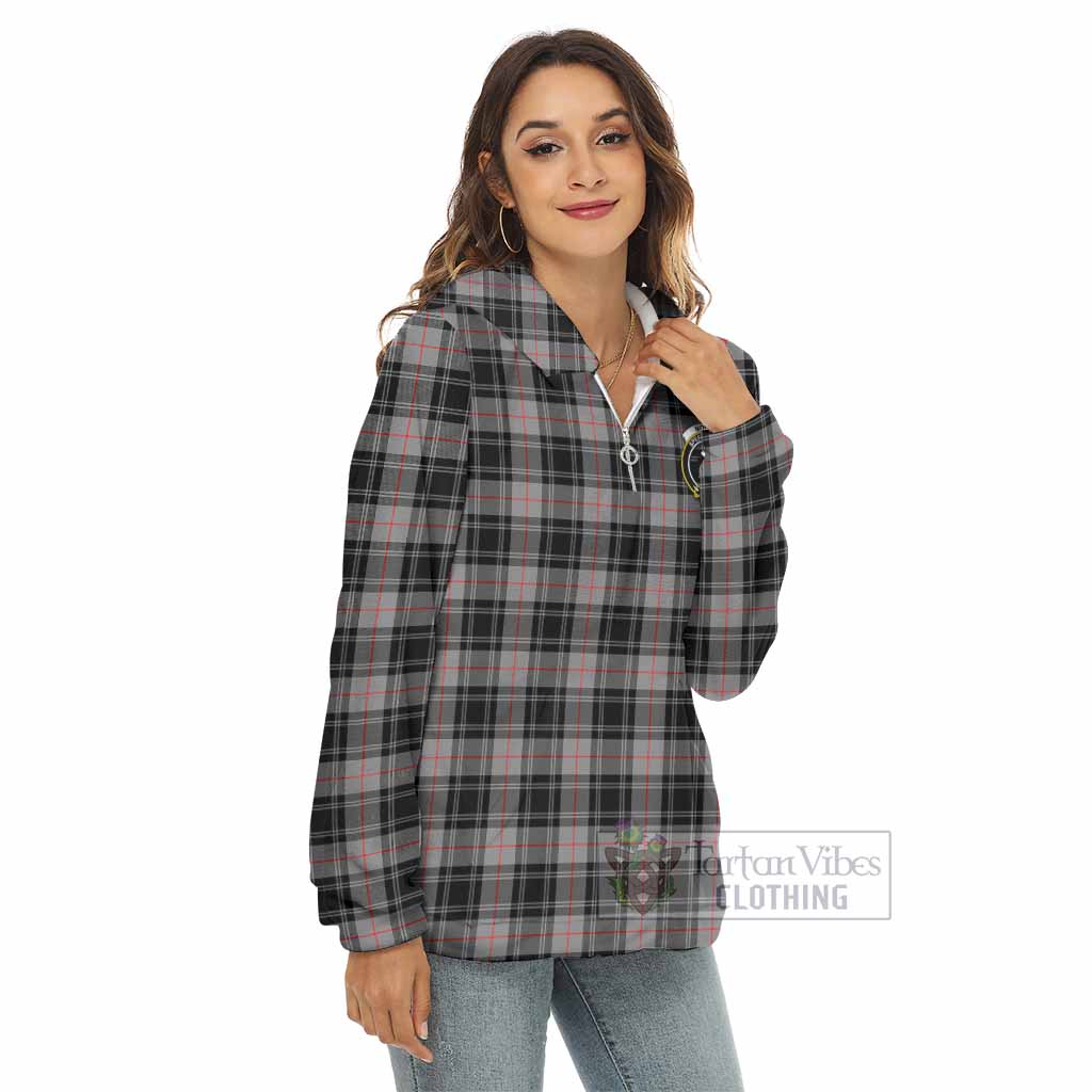 Tartan Vibes Clothing Moffat Tartan Crest Women's Borg  Half Zip Fleece Hoodie