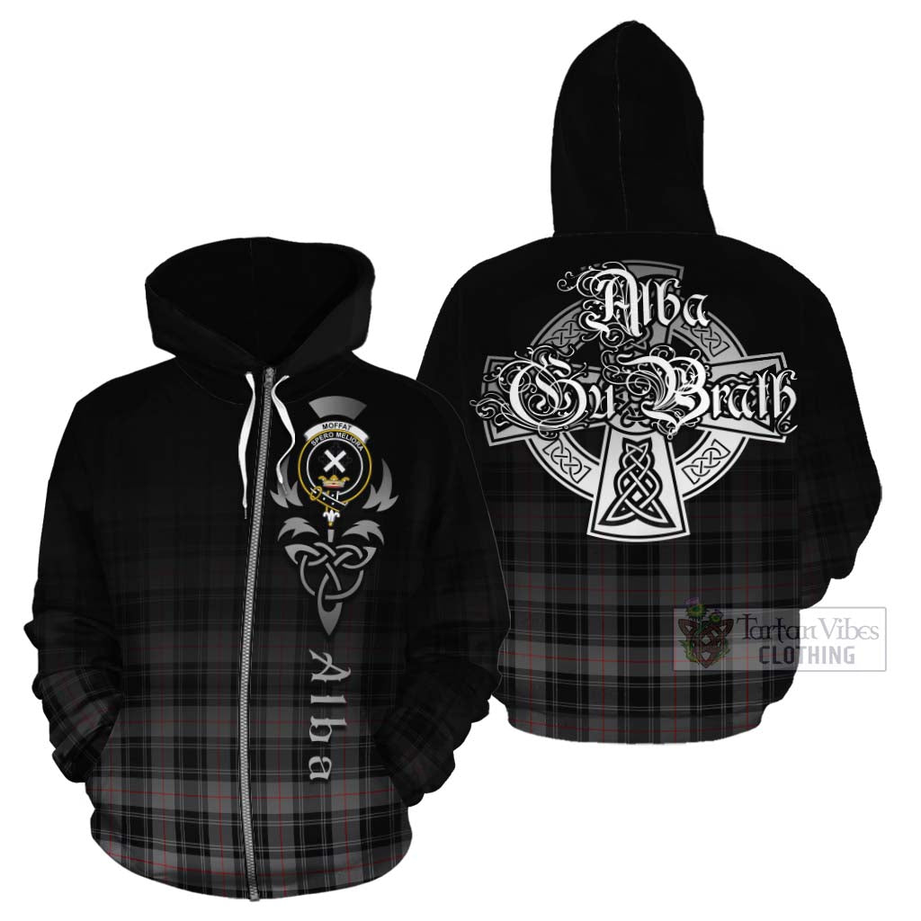 Tartan Vibes Clothing Moffat Tartan Cotton Hoodie Featuring Alba Gu Brath Family Crest Celtic Inspired