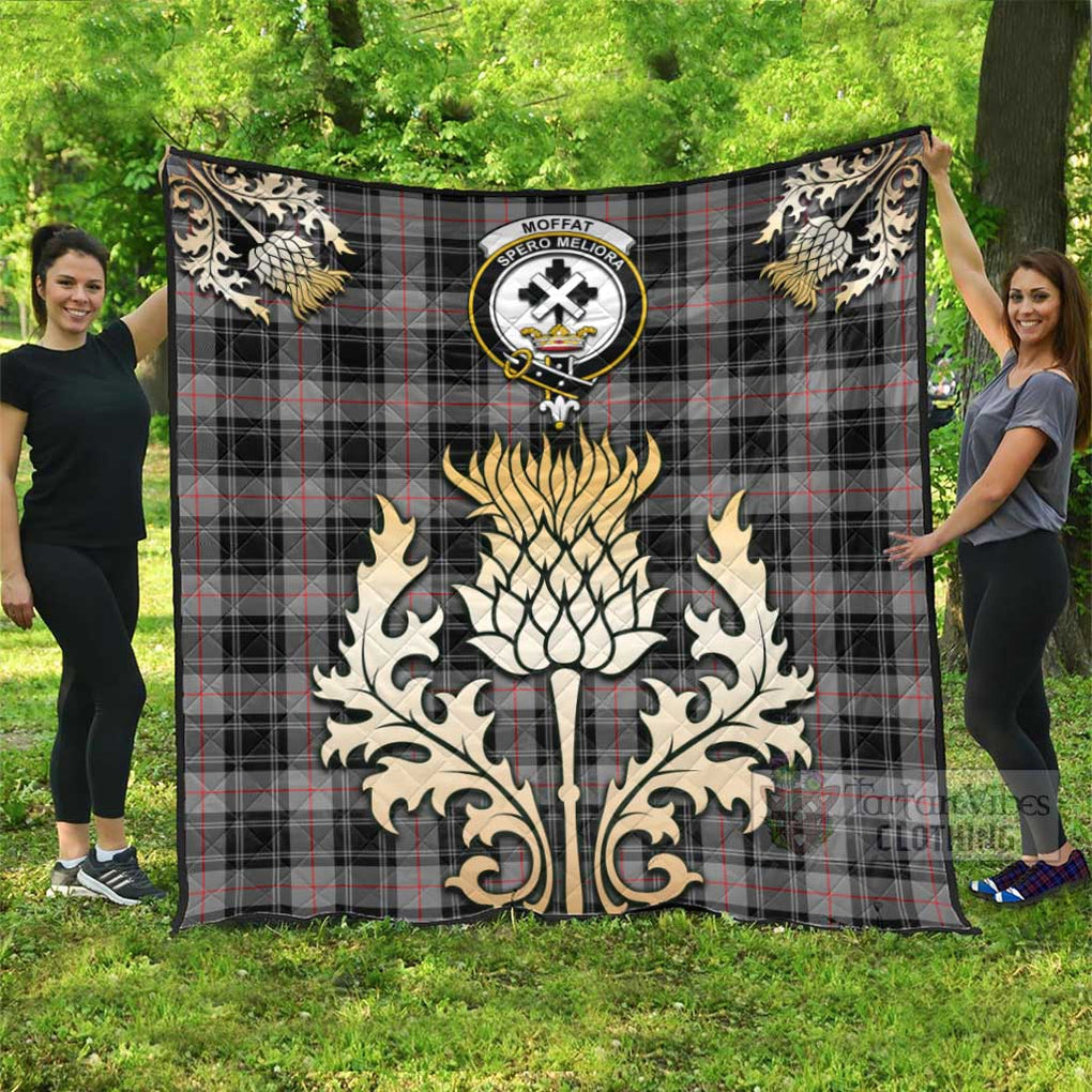 Tartan Vibes Clothing Moffat Tartan Quilt with Family Crest and Golden Thistle Style