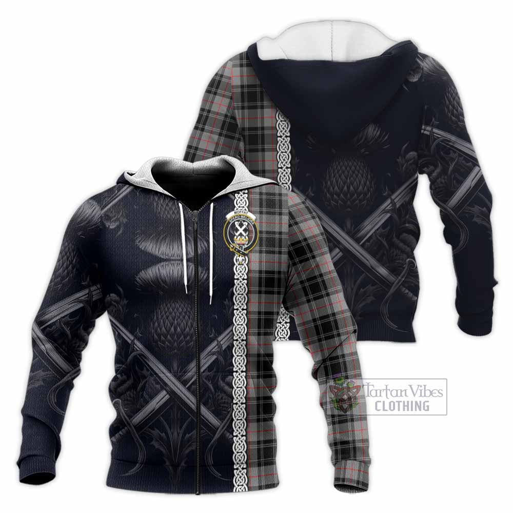 Moffat Tartan Knitted Hoodie with Family Crest Cross Sword Thistle Celtic Vibes Unisex Knitted Zip Hoodie - Tartan Vibes Clothing