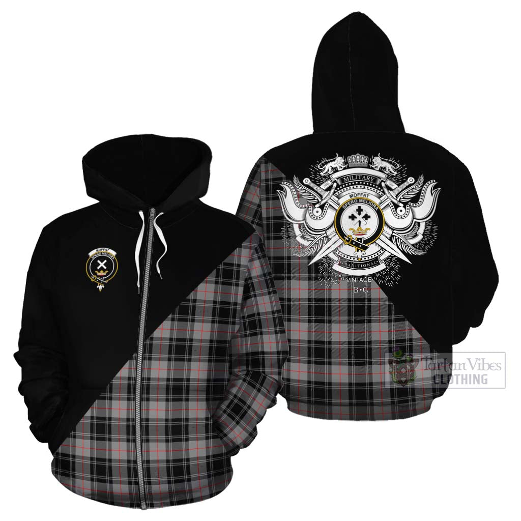 Tartan Vibes Clothing Moffat Tartan Cotton Hoodie with Family Crest and Military Logo Style