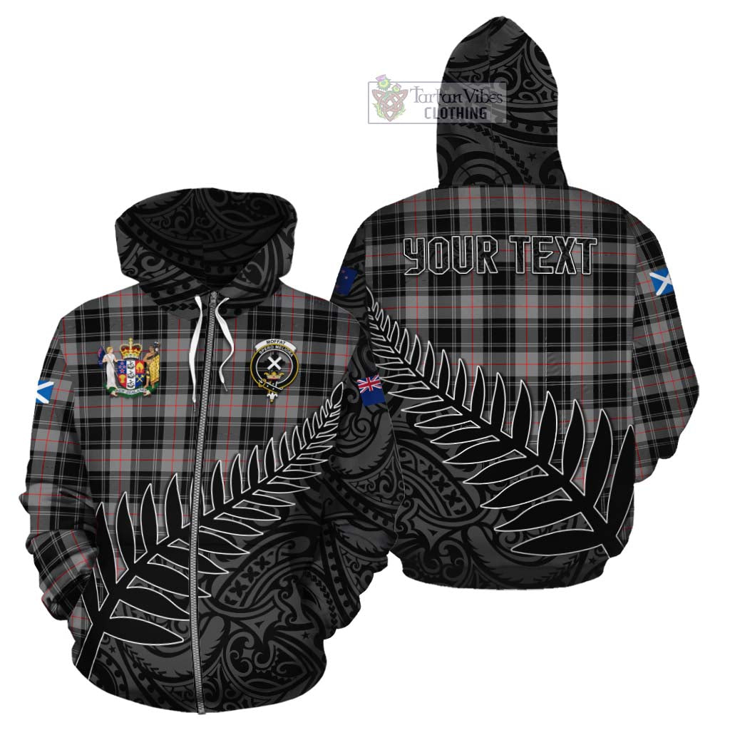 Tartan Vibes Clothing Moffat Crest Tartan Cotton Hoodie with New Zealand Silver Fern Half Style