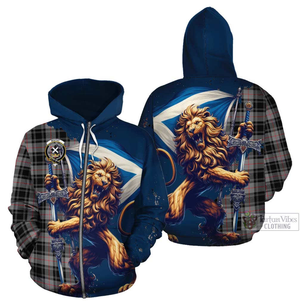 Tartan Vibes Clothing Moffat Tartan Family Crest Cotton Hoodie with Scottish Majestic Lion