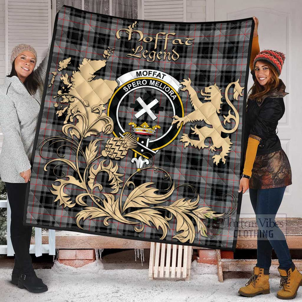 Tartan Vibes Clothing Moffat Tartan Quilt with Family Crest and Scottish Symbol Style