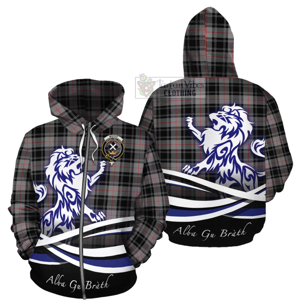 Tartan Vibes Clothing Moffat Tartan Cotton Hoodie with Alba Gu Brath Regal Lion Emblem