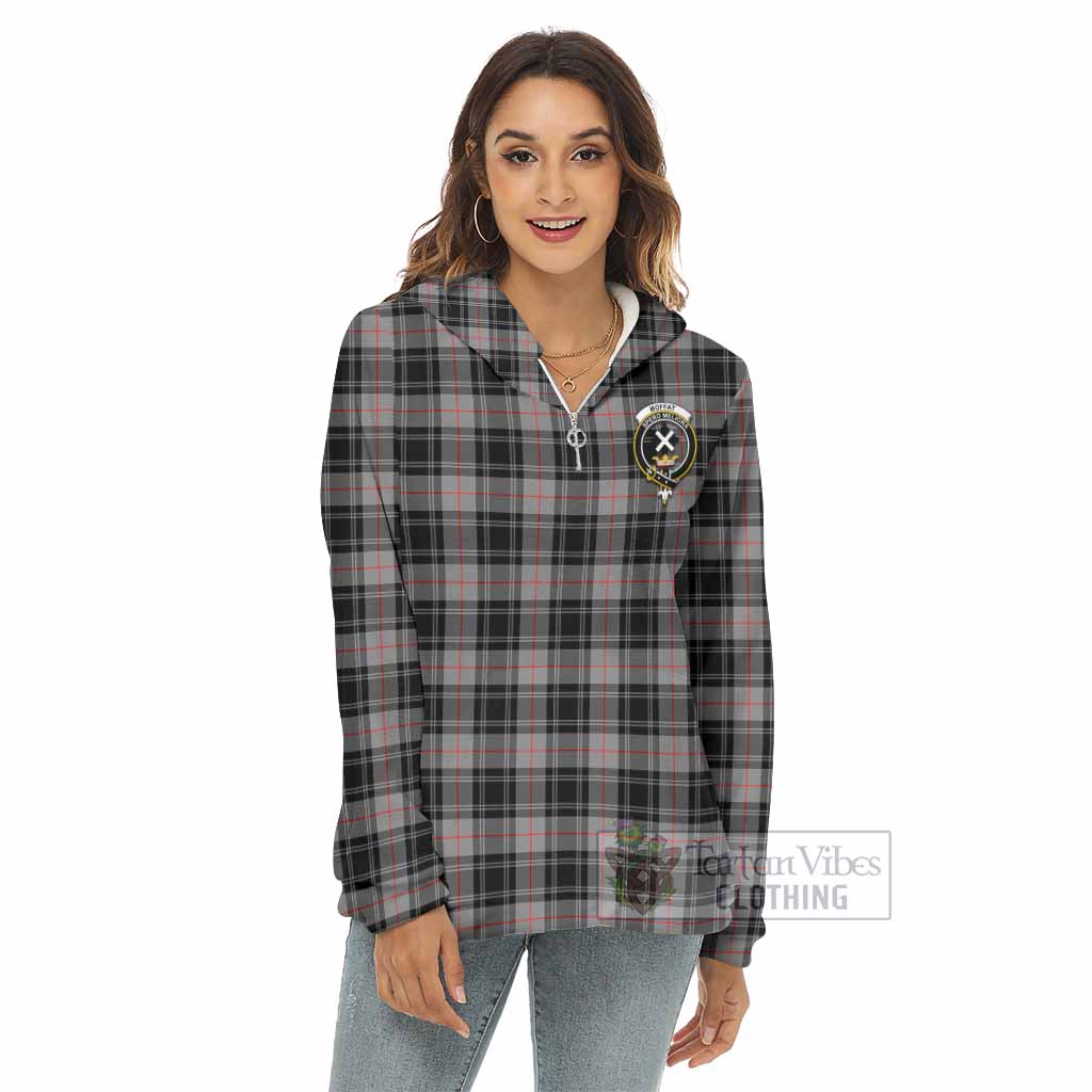 Tartan Vibes Clothing Moffat Tartan Crest Women's Borg  Half Zip Fleece Hoodie