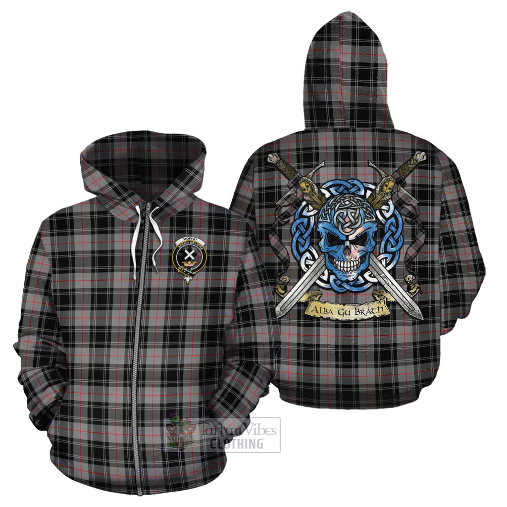 Tartan Vibes Clothing Moffat Tartan Cotton Hoodie with Family Crest Celtic Skull Style