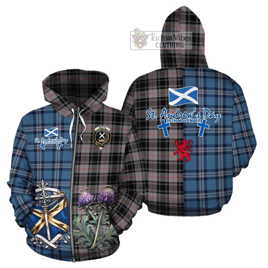 Tartan Vibes Clothing Moffat Tartan Cotton Hoodie Happy St. Andrew's Day Half Tartan Style