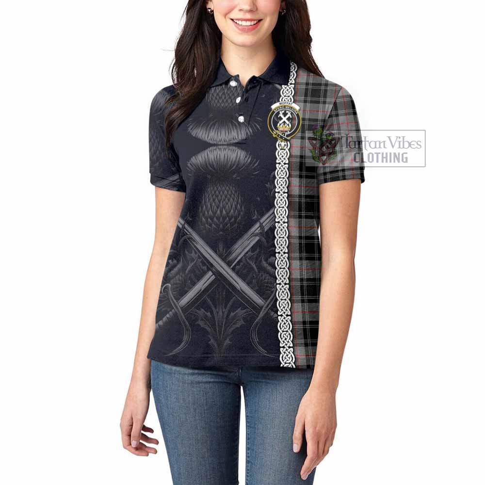 Tartan Vibes Clothing Moffat Tartan Women's Polo Shirt with Family Crest Cross Sword Thistle Celtic Vibes