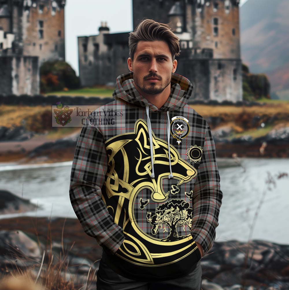 Tartan Vibes Clothing Moffat Tartan Cotton Hoodie with Family Crest Celtic Wolf Style