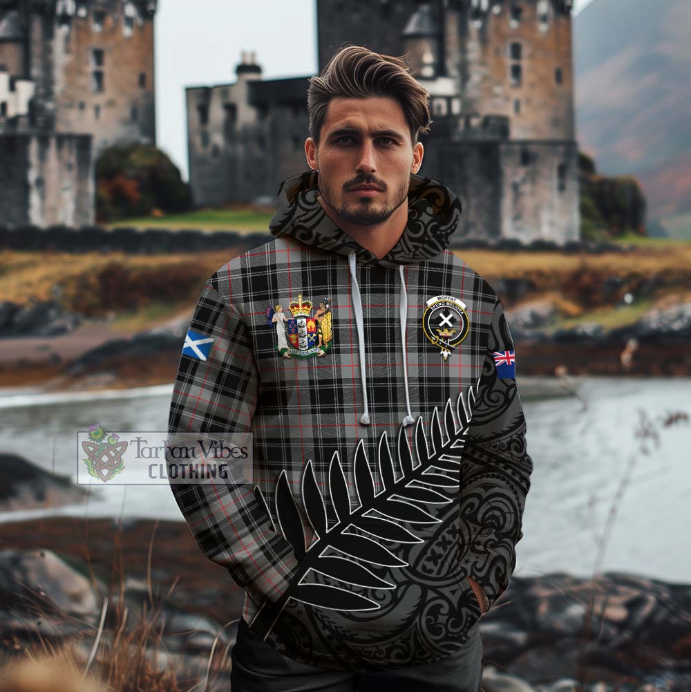 Tartan Vibes Clothing Moffat Crest Tartan Cotton Hoodie with New Zealand Silver Fern Half Style