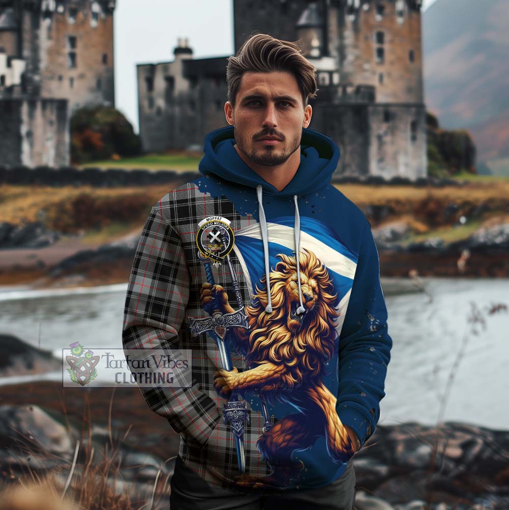 Tartan Vibes Clothing Moffat Tartan Family Crest Cotton Hoodie with Scottish Majestic Lion