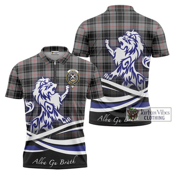 Moffat Tartan Zipper Polo Shirt with Alba Gu Brath Regal Lion Emblem